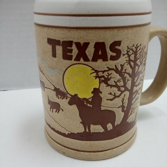 VTG Texas Beer Stein Mug Ceramic Tankard - State Flag, Cowboy, Longhorn Steer - Picture 6 of 8